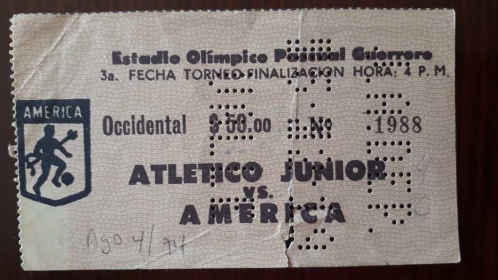 Boleta América vs Junior 1974